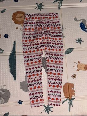 Kids Festive Pumpkin Print Leggings - White & Orange